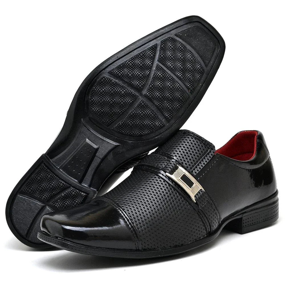 Sapato Social Masculino Preto Verniz de Fivela Elegante axl